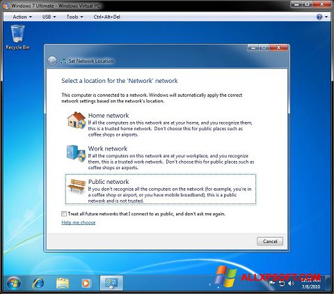Posnetek zaslona Windows Virtual PC Windows XP