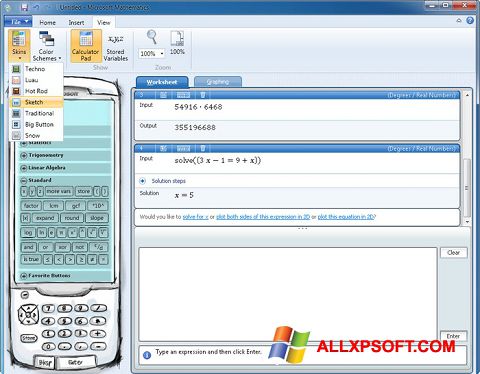 Posnetek zaslona Microsoft Mathematics Windows XP