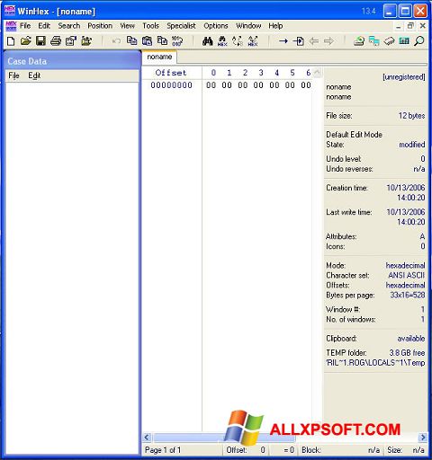 Posnetek zaslona WinHex Windows XP