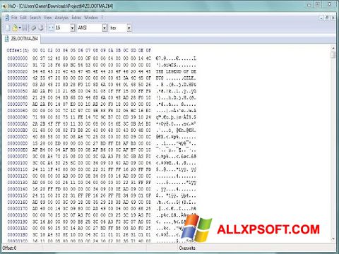 Posnetek zaslona Hex Editor Windows XP
