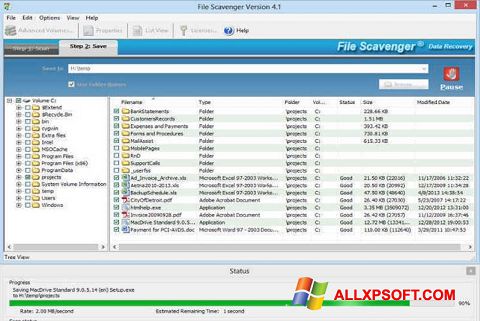 Posnetek zaslona File Scavenger Windows XP