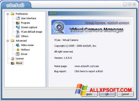 Posnetek zaslona VCam Windows XP