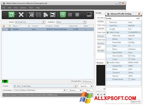 Posnetek zaslona Xilisoft Video Converter Windows XP