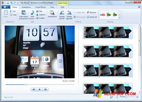 Posnetek zaslona Windows Live Movie Maker Windows XP