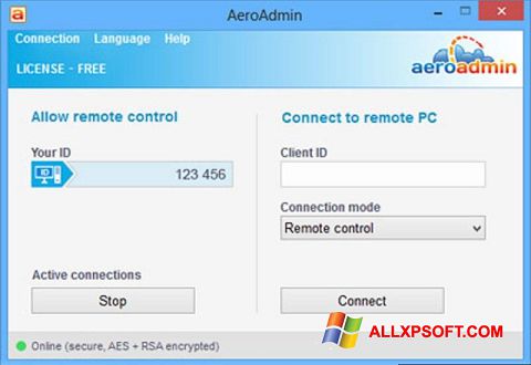 Posnetek zaslona AeroAdmin Windows XP