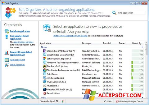 Posnetek zaslona Soft Organizer Windows XP